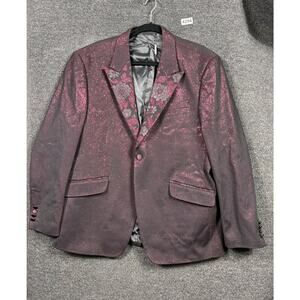 Barabas Blazer Jacket Men's Size 48R Red Floral Shinney Slim Fit